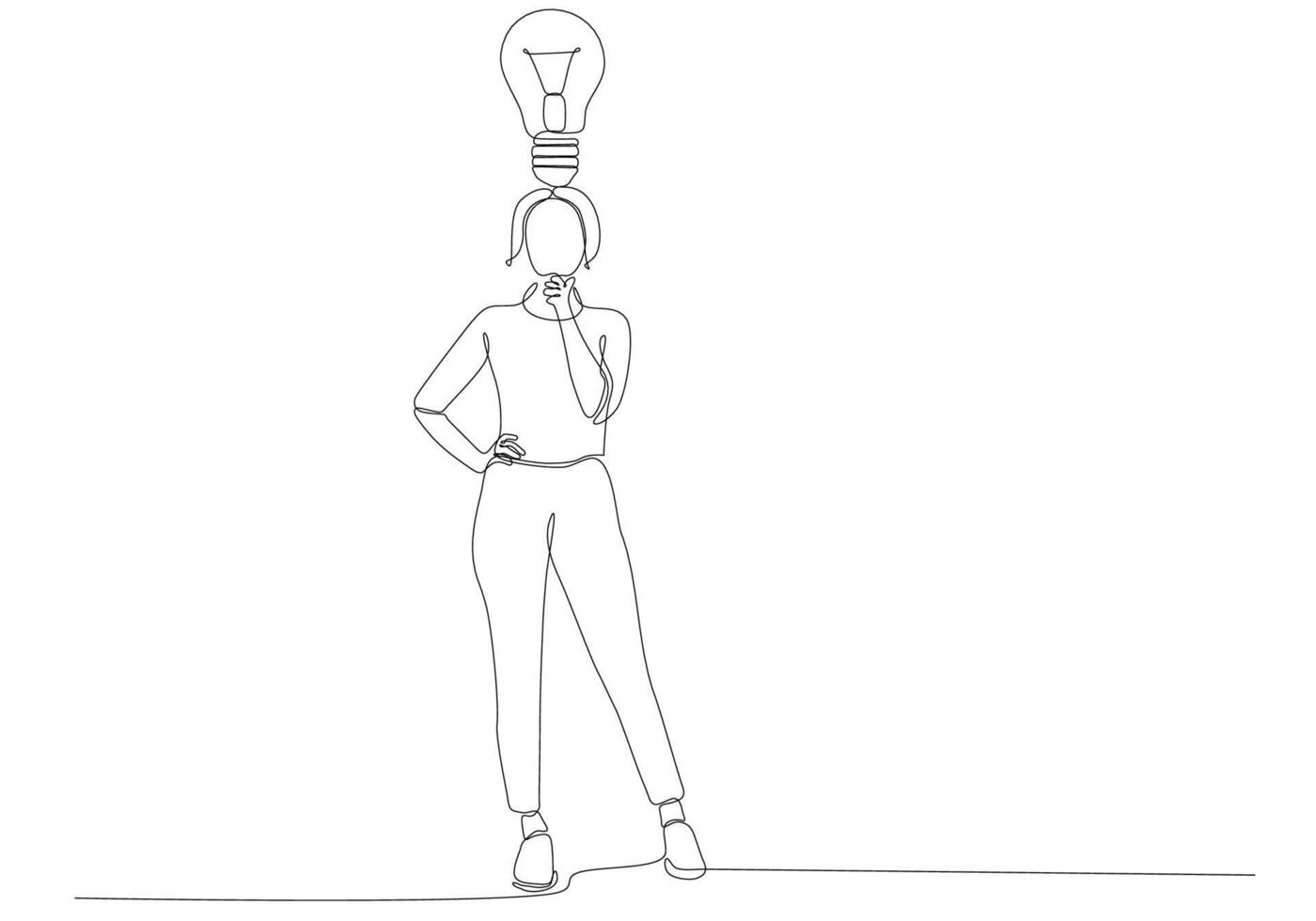 continuous line drawing of a woman looking for ideas. Vector