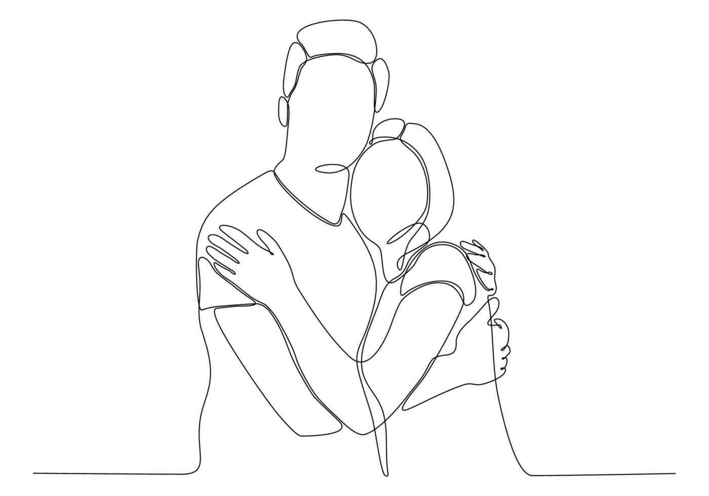 one line drawing hugging a couple vector