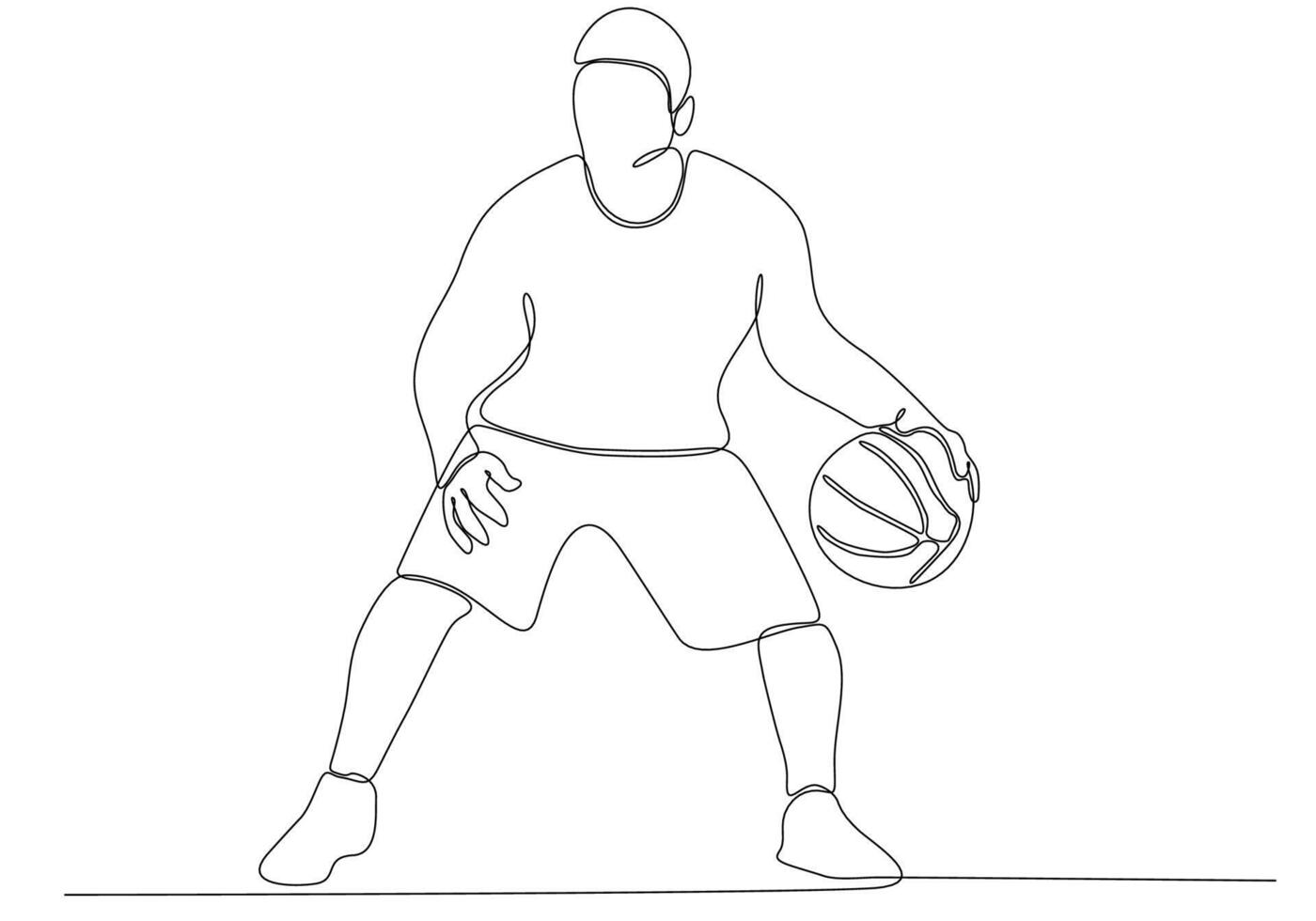 Continuous line art of man playing basketball vector