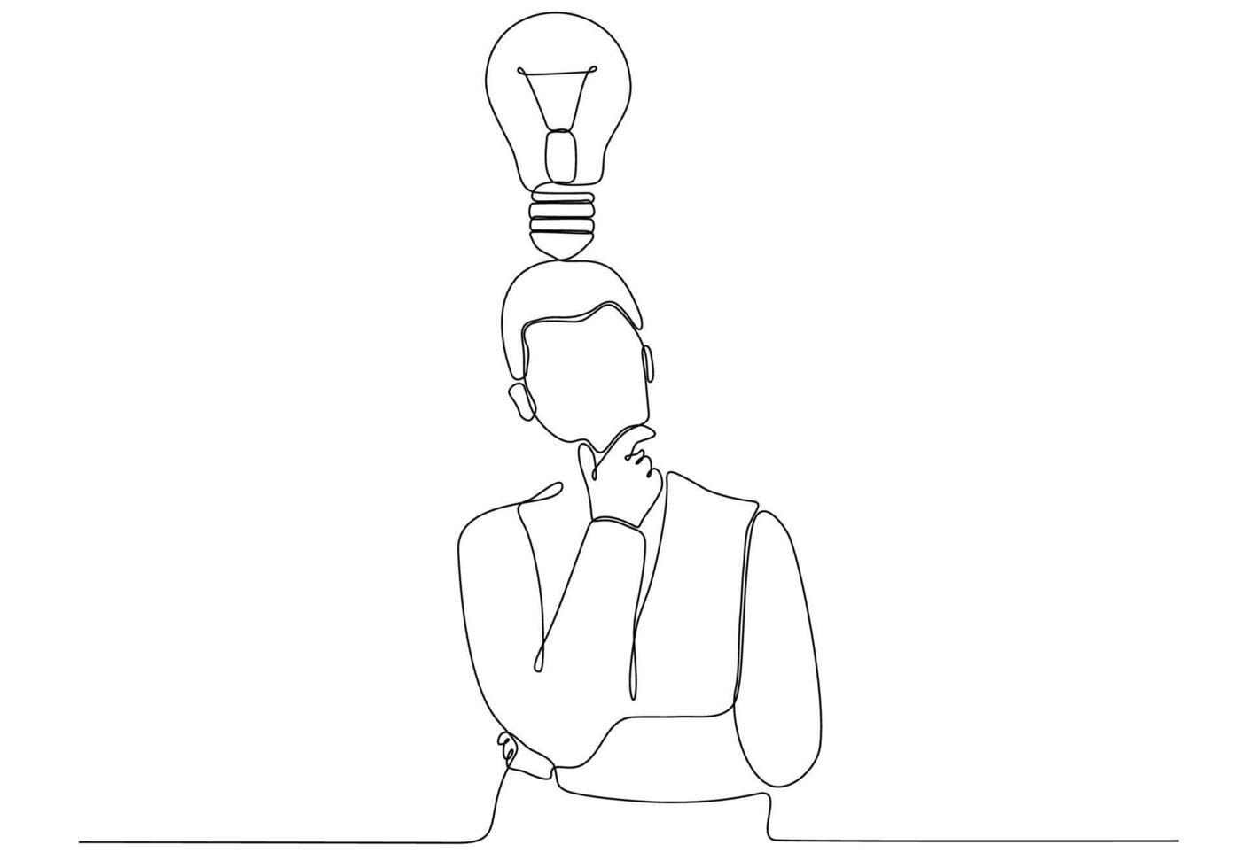 continuous line drawing of a man looking for ideas. Vector illustration