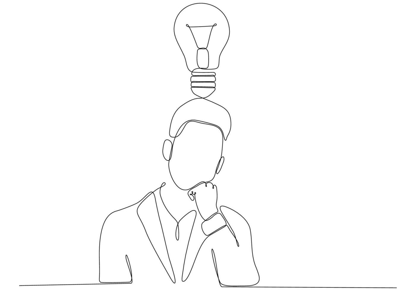 continuous line drawing of a man looking for ideas. Vector illustration