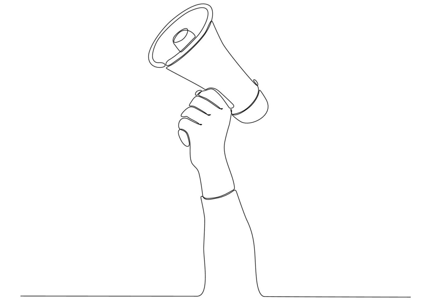 continuous line drawing of hand holding megaphone on white background vector illustration