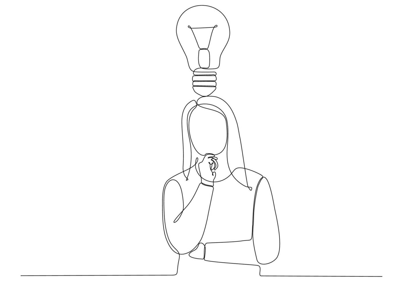 continuous line drawing of a woman looking for ideas. Vector illustration
