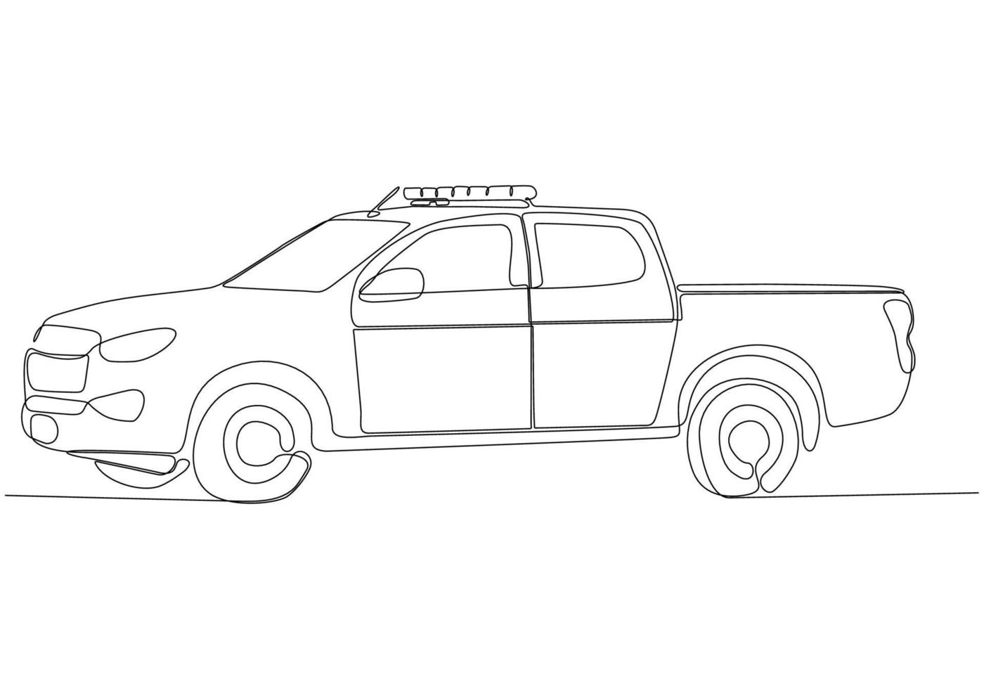 draw a single straight line of a police car. One line drawing graphic design vector illustration.