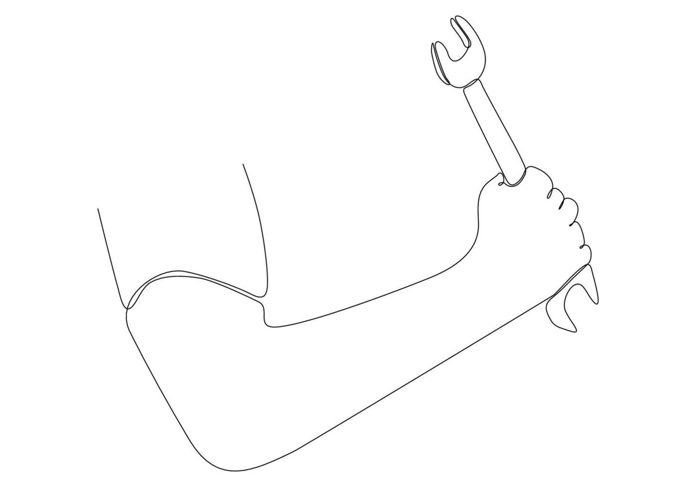 Drawing continuous line of master hand holding wrench and other keys for car repair. auto service concept vector