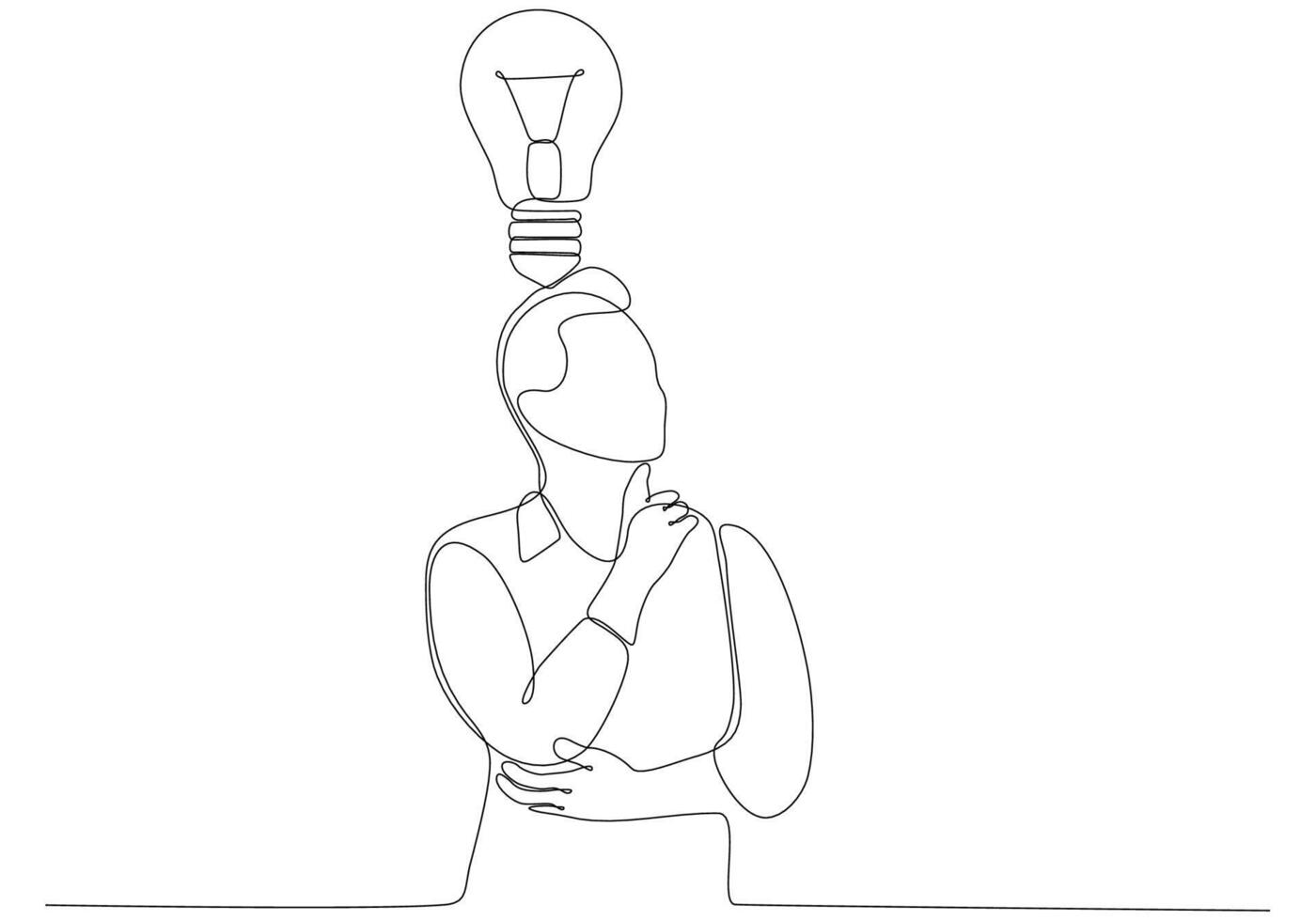 continuous line drawing of a man looking for ideas. Vector illustration