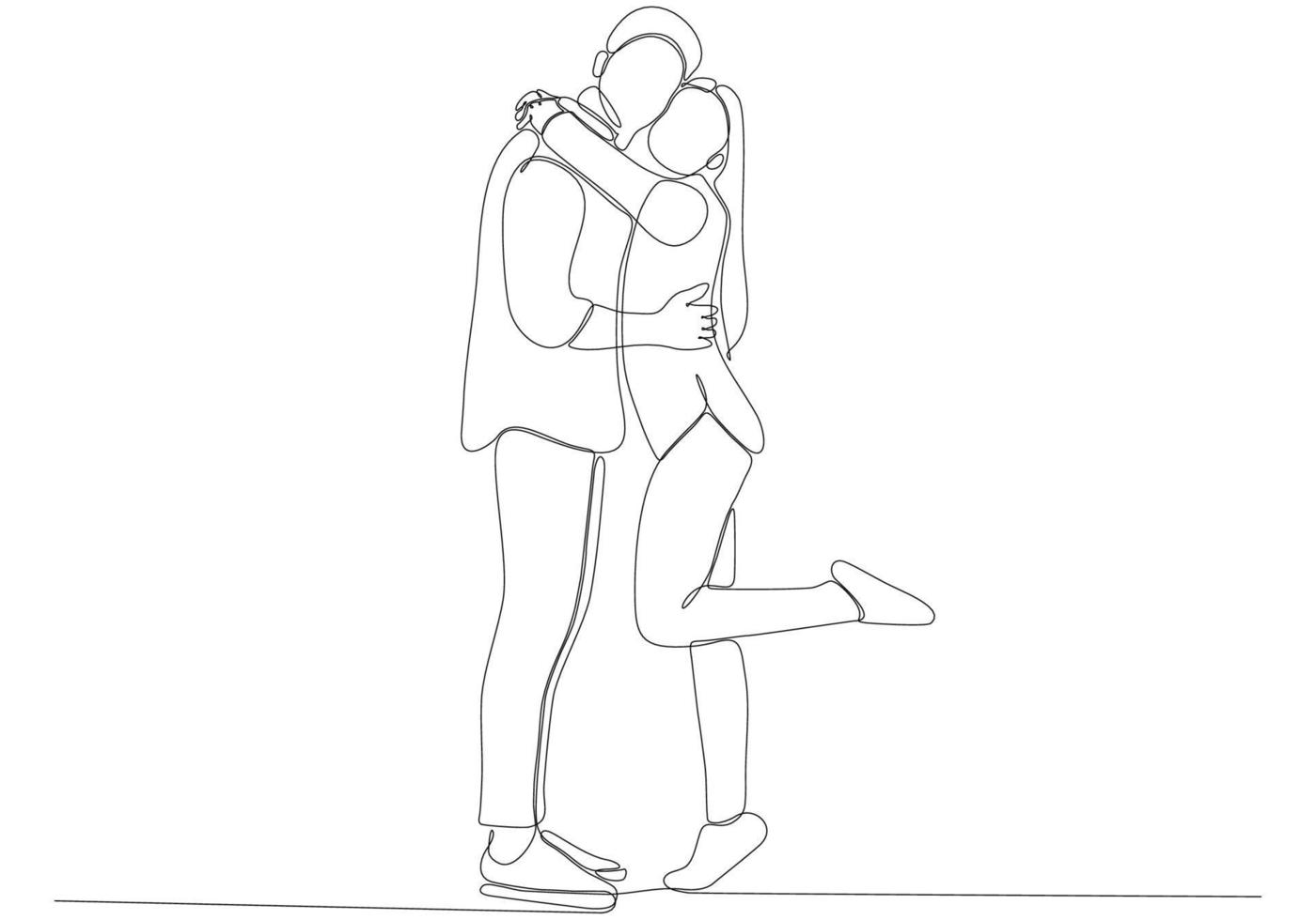 one line drawing hugging a couple vector