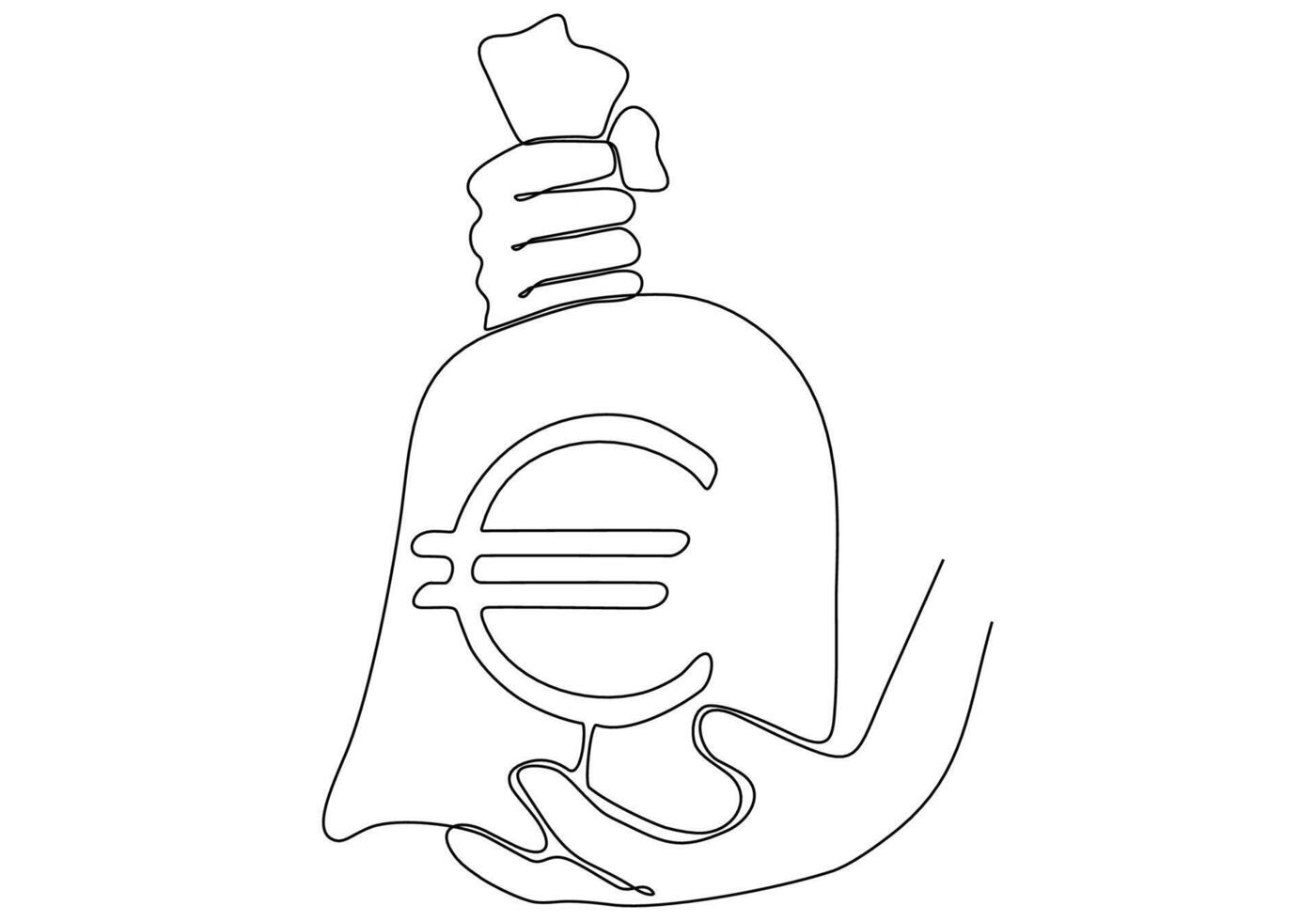 continuous line of hands holding money sacks euro vector illustration