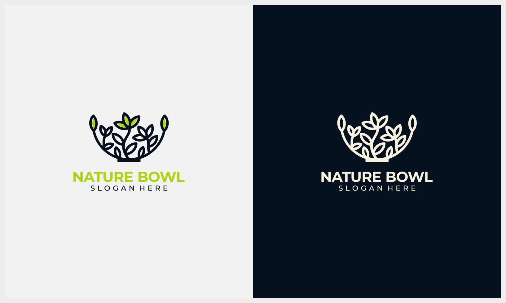 logotipo de alimentos saludables con símbolo vegetal natural y plantilla de logotipo de icono de tazón vector