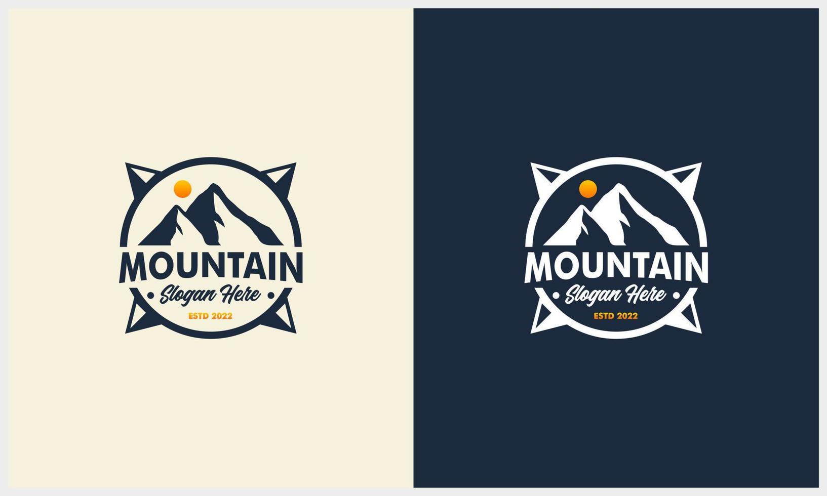 simple Mountain badge with sun and compass concept logo template vector