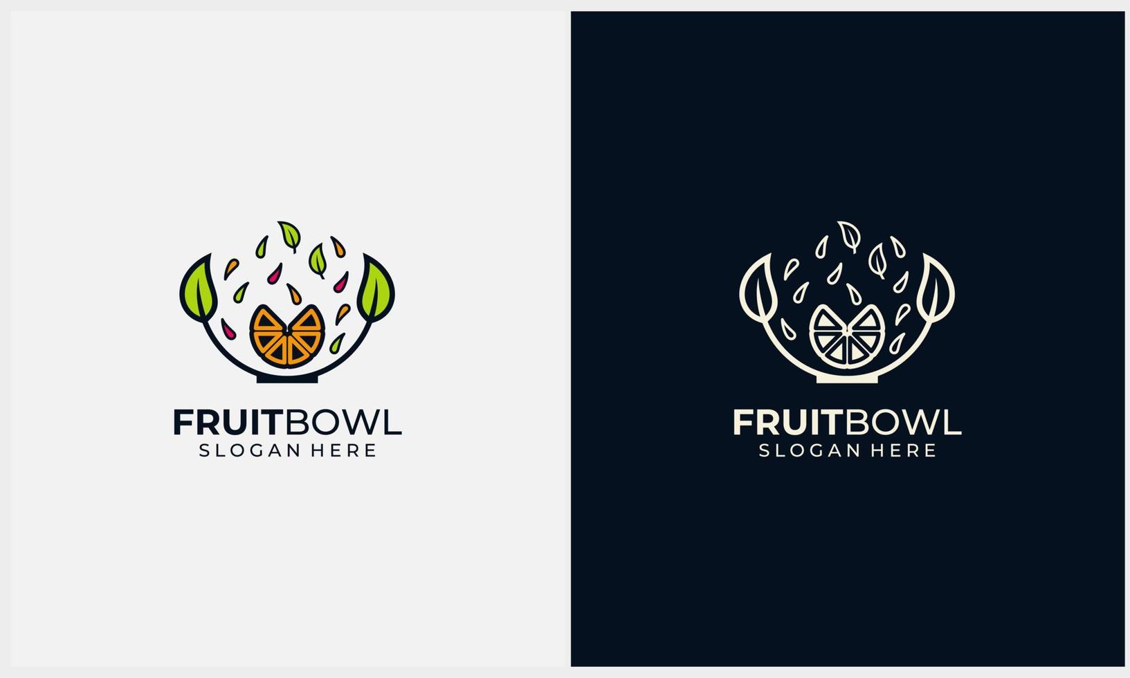 lemon fruit salad with bowl line art style logo concept template vector