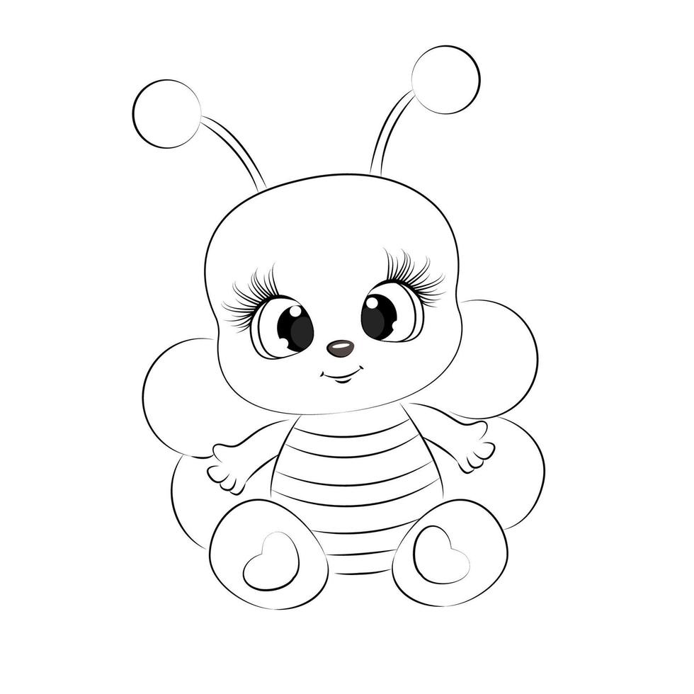 libro para colorear para niños, lindo vector de abeja