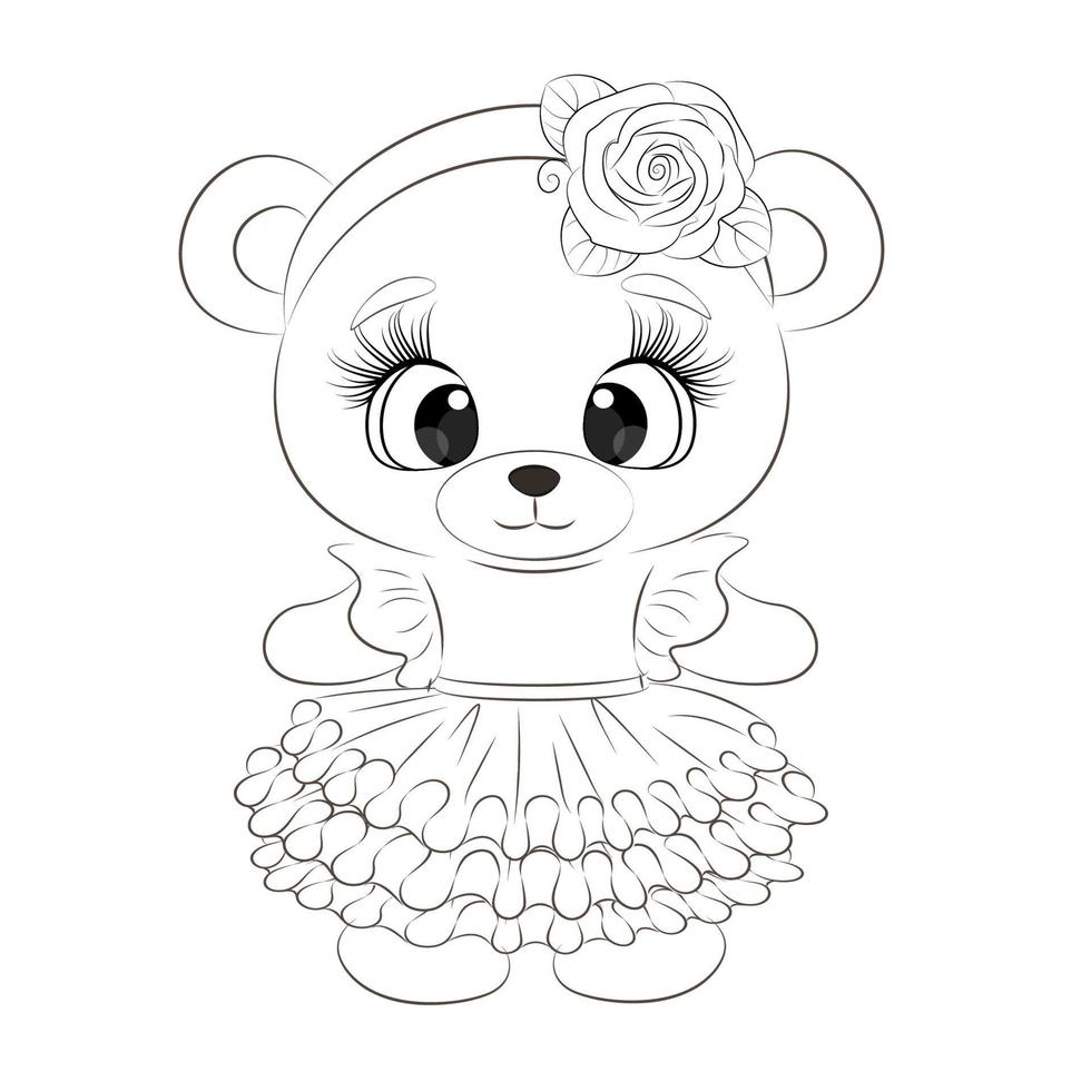 Teddy Bear Coloring Book Cute Girl in a Dress vector
