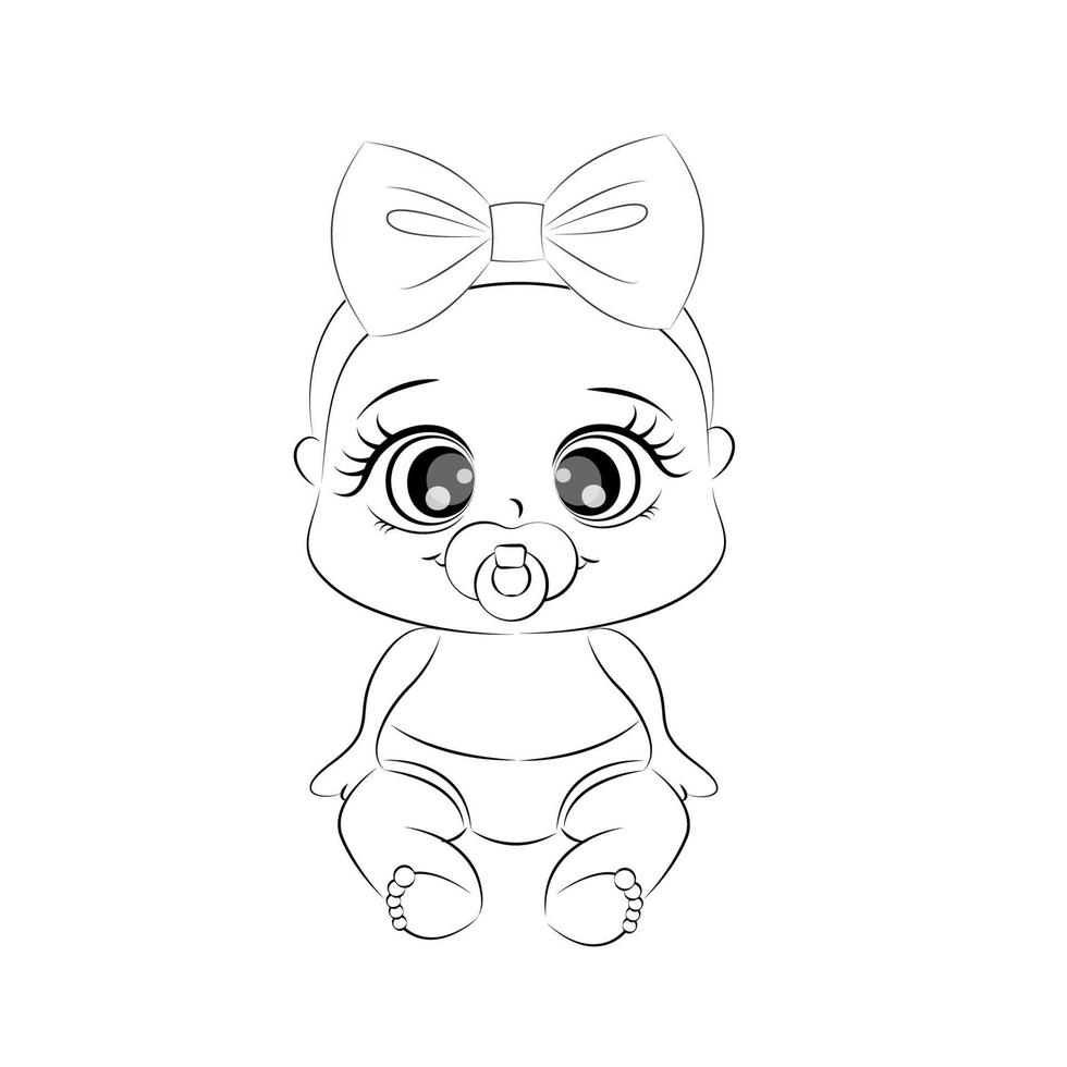 Coloring book Little girl, cute baby, vector illustration
