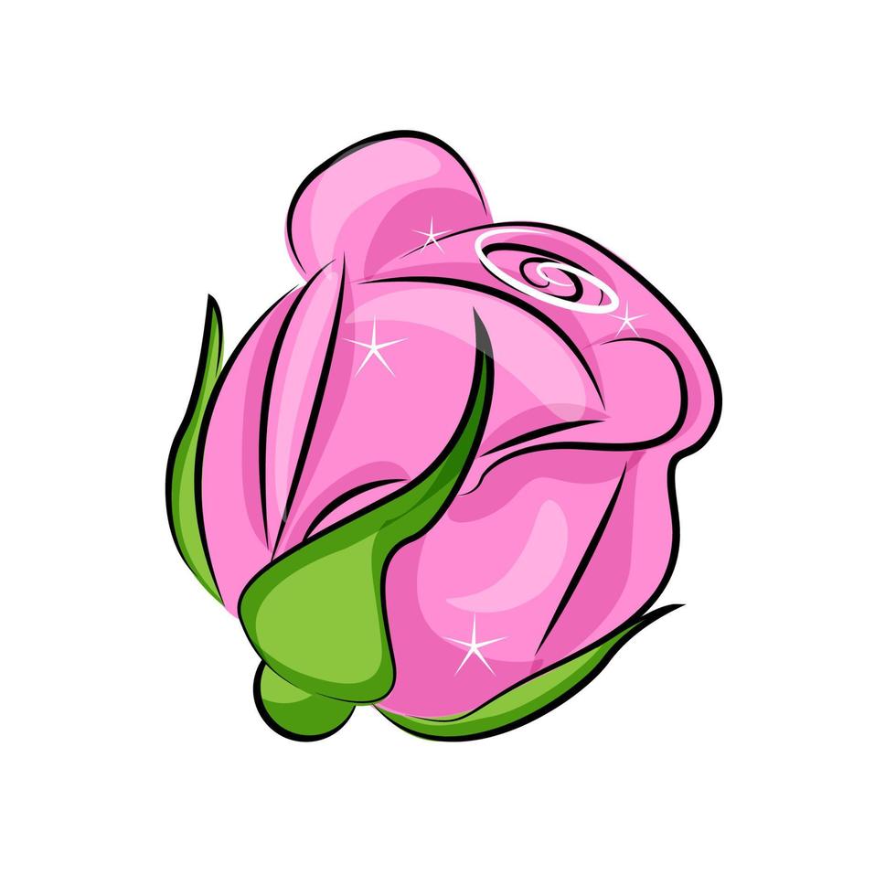 Cartoon rose, design element, textile print, hand-drawn vector illustration