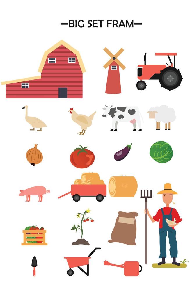 big set of vector farm elements and animals