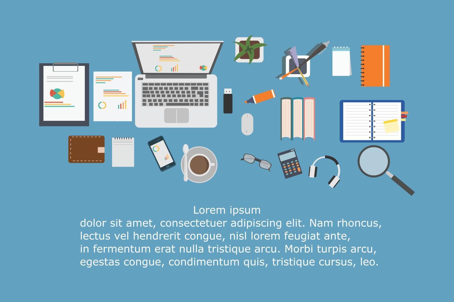 Top view of Office Desk, Business Workplace Concept vector