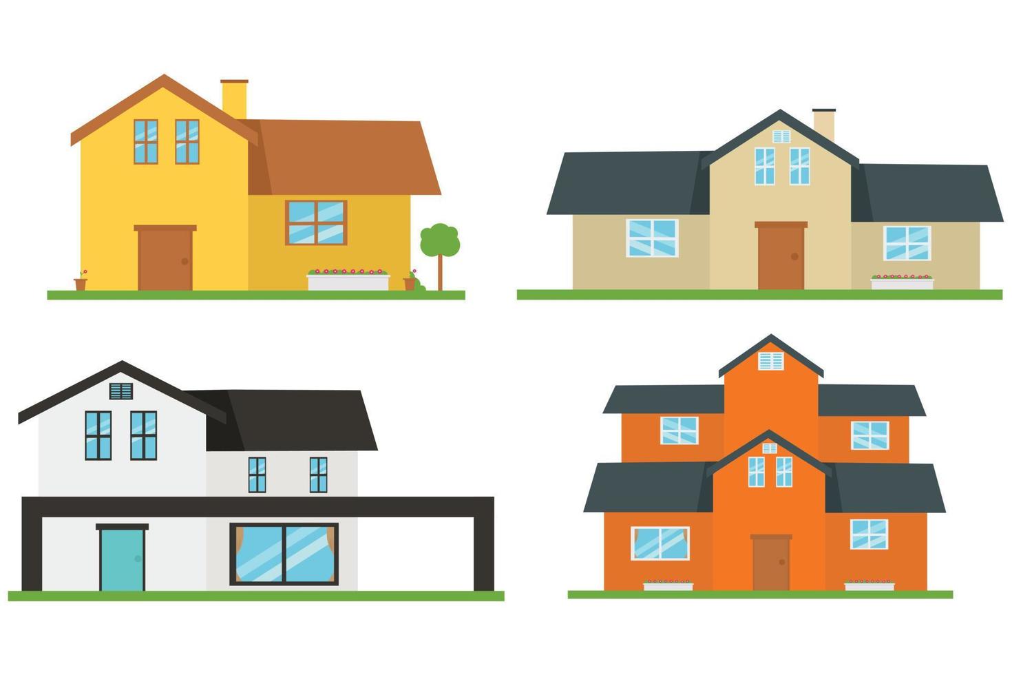 Set of  Modern houses front view.    Collection Isolated vector illustration