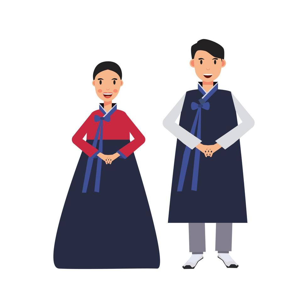 los tradicionales personajes de dibujos animados coreanos hanbok, ilustración vectorial vector