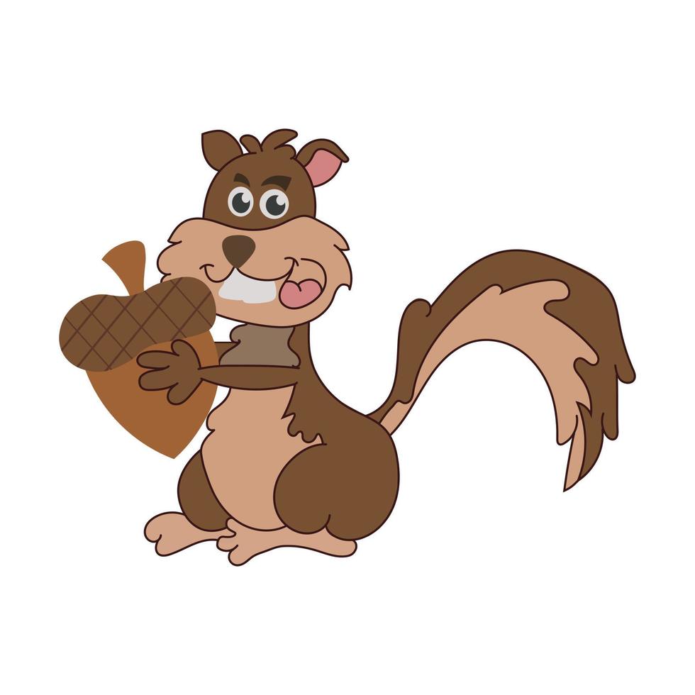 vector illustration cartoon squirrel holding acorn