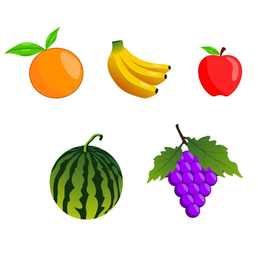 conjunto de coloridos iconos de frutas de dibujos animados frescos diseño de ilustraciones vectoriales vector