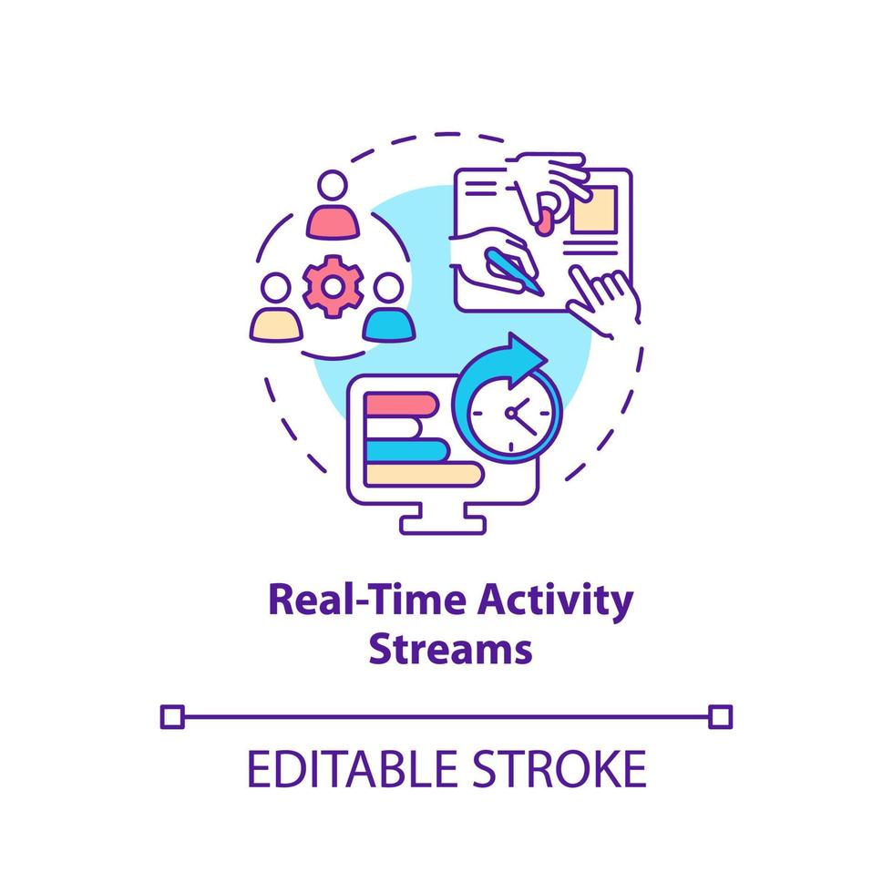 Real time activity streams concept icon. Feature of online workplace abstract idea thin line illustration. Isolated outline drawing. Editable stroke. vector