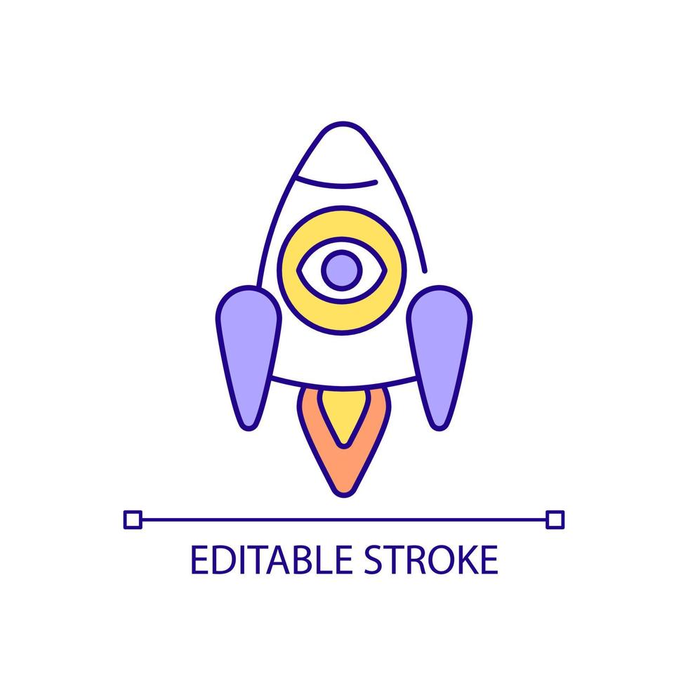 Flying rocket RGB color icon. Space exploration and technology. Science research and education. Isolated vector illustration. Simple filled line drawing. Editable stroke.