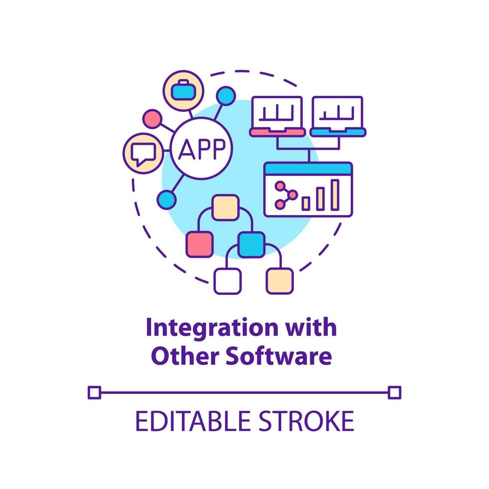 integración con otro icono de concepto de software. característica de la ilustración de línea delgada de idea abstracta de lugar de trabajo en línea. dibujo de contorno aislado. trazo editable. vector