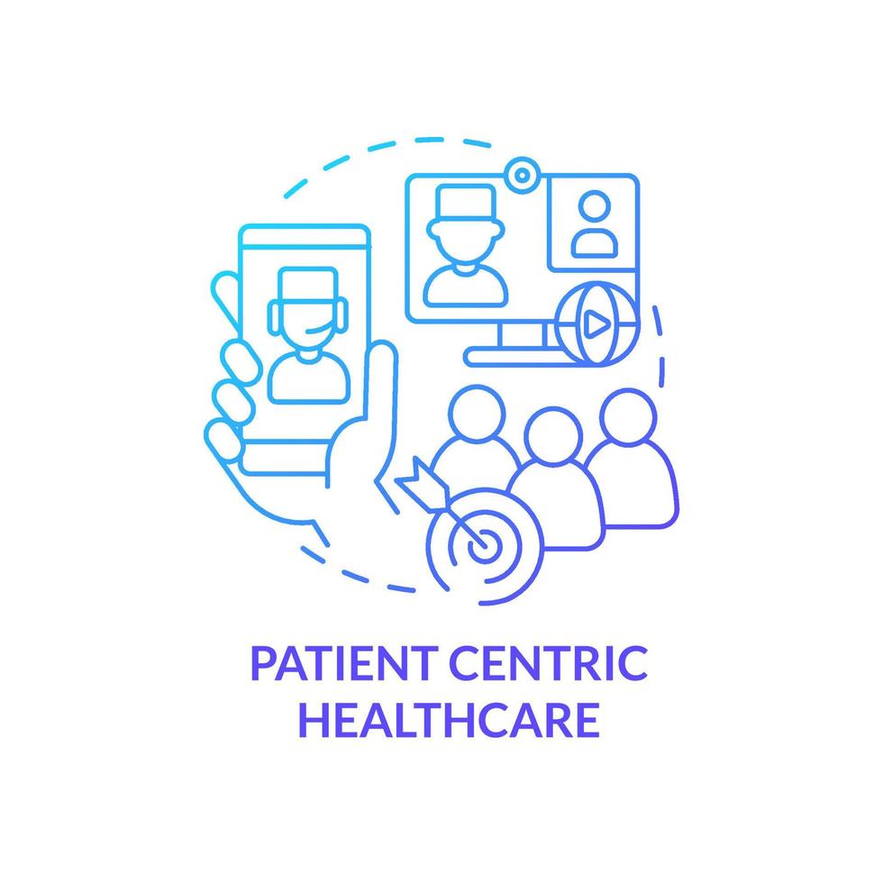 Patient centric healthcare blue gradient concept icon. Healthcare challenge abstract idea thin line illustration. Medical assistance. Isolated outline drawing. vector