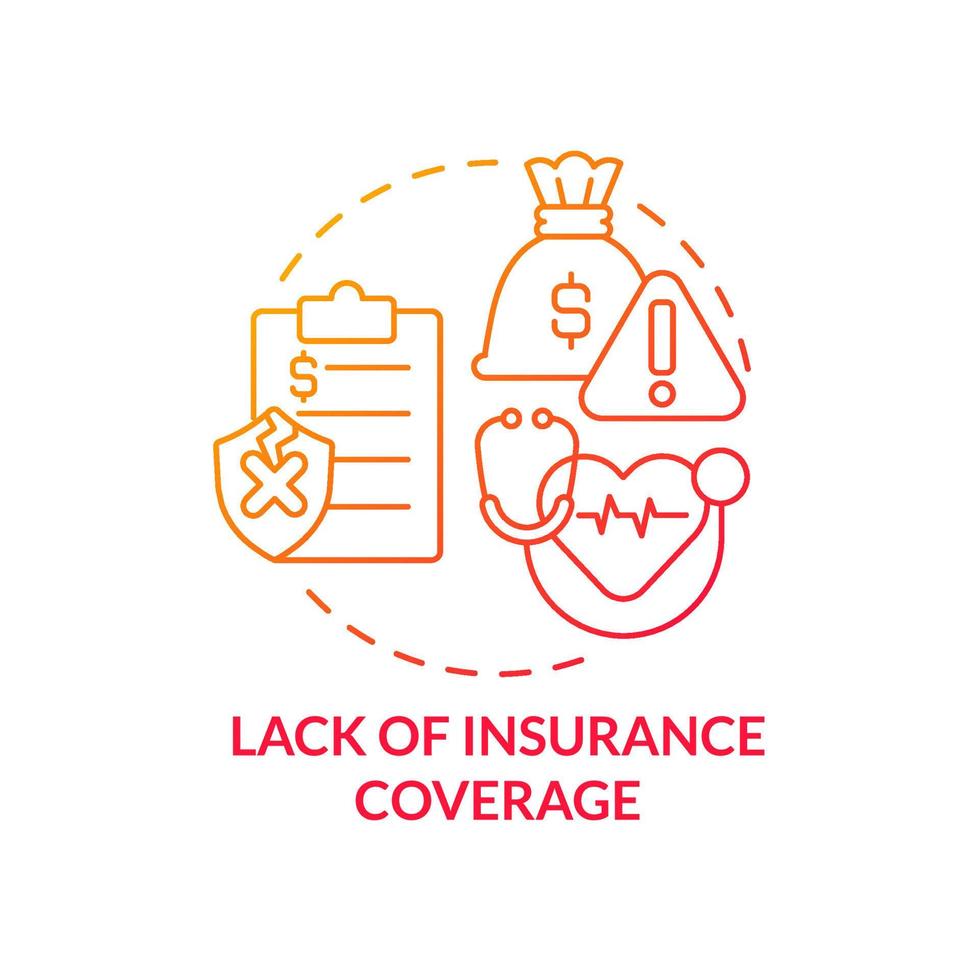 Lack of insurance coverage red gradient concept icon. Biggest problem facing healthcare abstract idea thin line illustration. Uninsured adults. Isolated outline drawing. vector