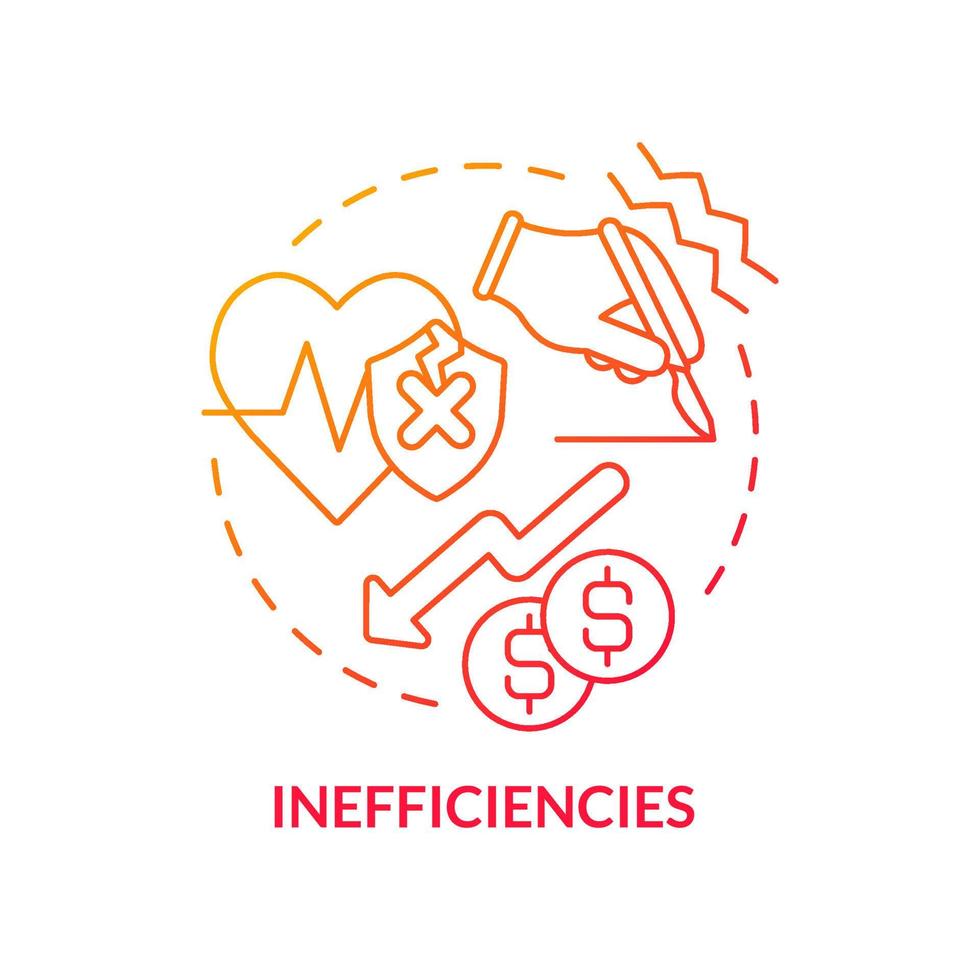 Inefficiencies red gradient concept icon. Healthcare system problematic point abstract idea thin line illustration. Bad patient service. Isolated outline drawing. vector