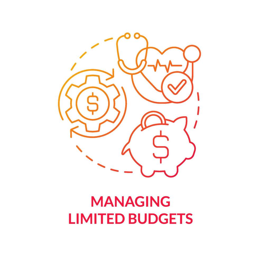 Managing limited budgets red gradient concept icon. Healthcare puzzling point abstract idea thin line illustration. Hospital expenses. Isolated outline drawing. vector