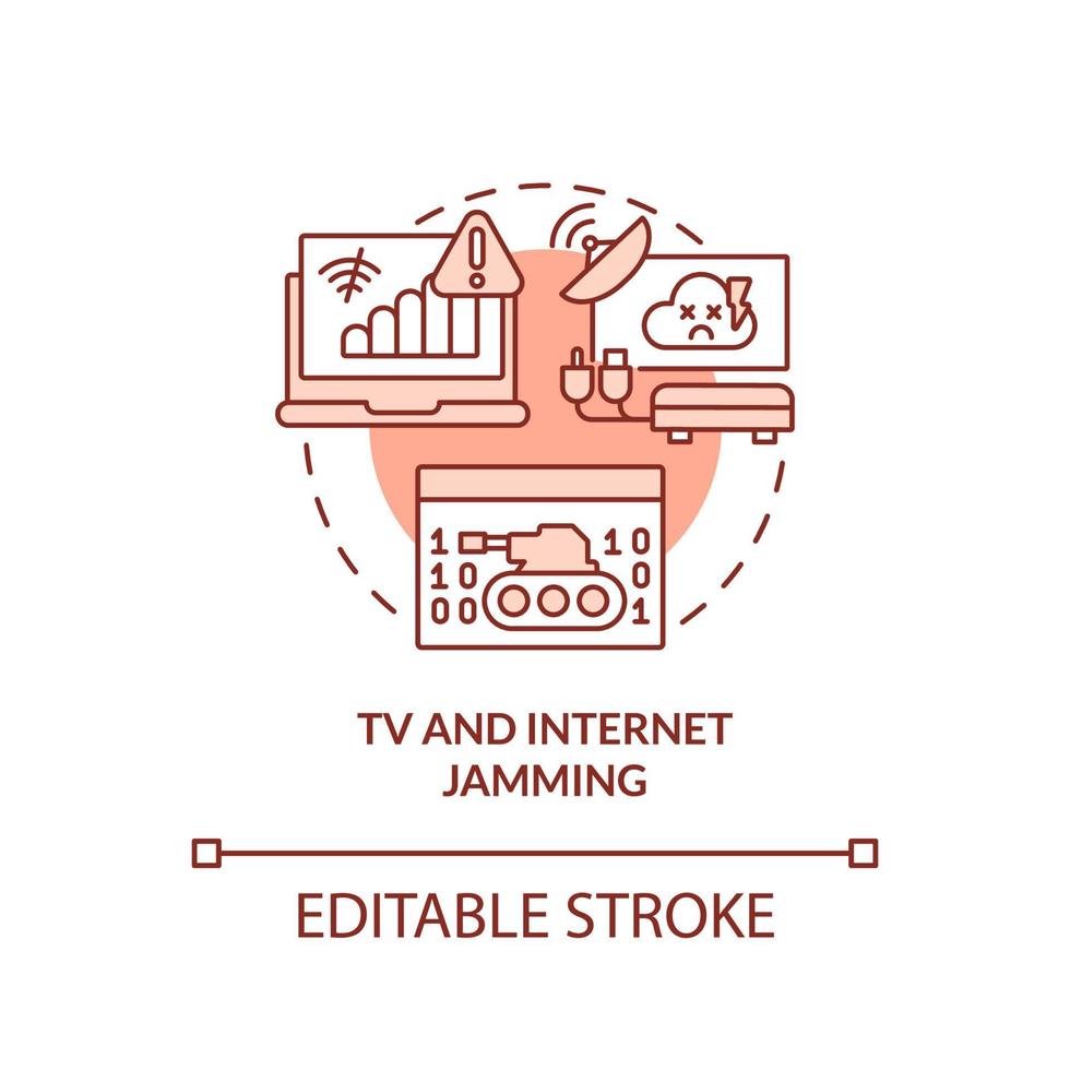 TV and internet jamming red concept icon. Form of information warfare abstract idea thin line illustration. Isolated outline drawing. Editable stroke. vector