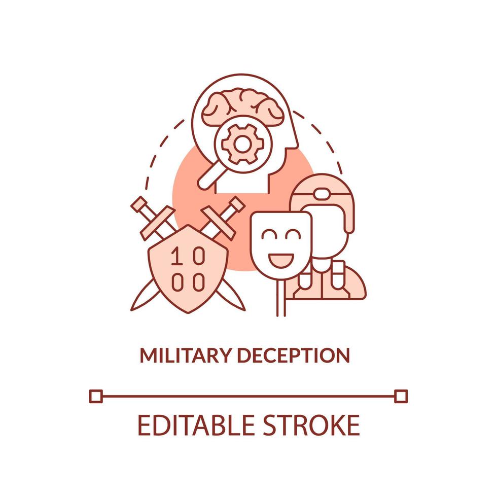 Military deception red concept icon. Mislead adversary. Information operations abstract idea thin line illustration. Isolated outline drawing. Editable stroke. vector