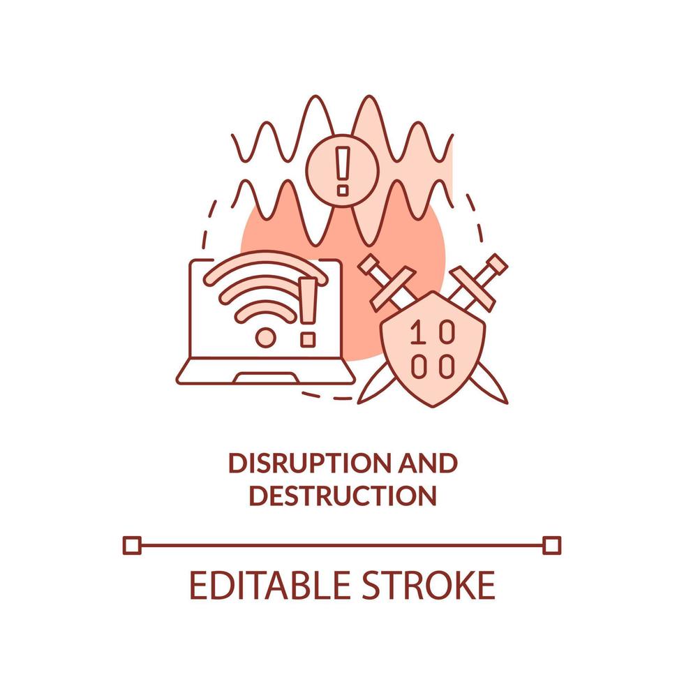 Disruption and destruction red concept icon. Jamming signal. Information warfare abstract idea thin line illustration. Isolated outline drawing. Editable stroke. vector