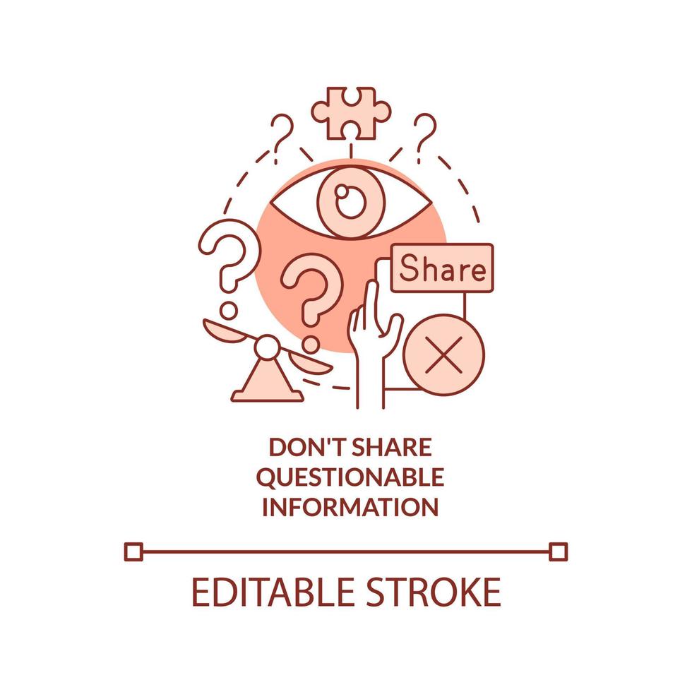 Do not share questionable information red concept icon. Fighting misinformation abstract idea thin line illustration. Isolated outline drawing. Editable stroke. vector