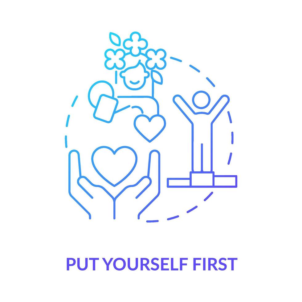 Put yourself first blue gradient concept icon. Approach to self love abstract idea thin line illustration. Self-esteem development. Isolated outline drawing. vector