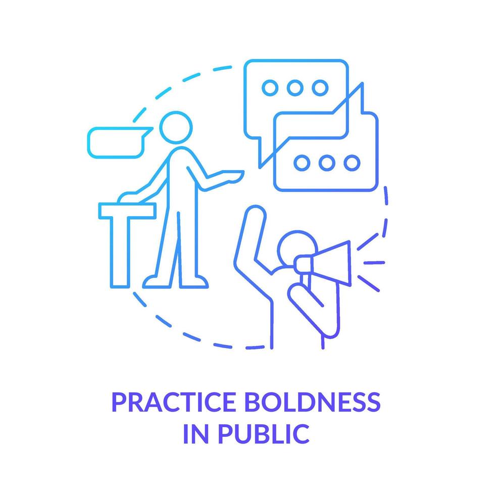 Practice boldness in public blue gradient concept icon. Boosting mental health and wellbeing abstract idea thin line illustration. Isolated outline drawing. vector