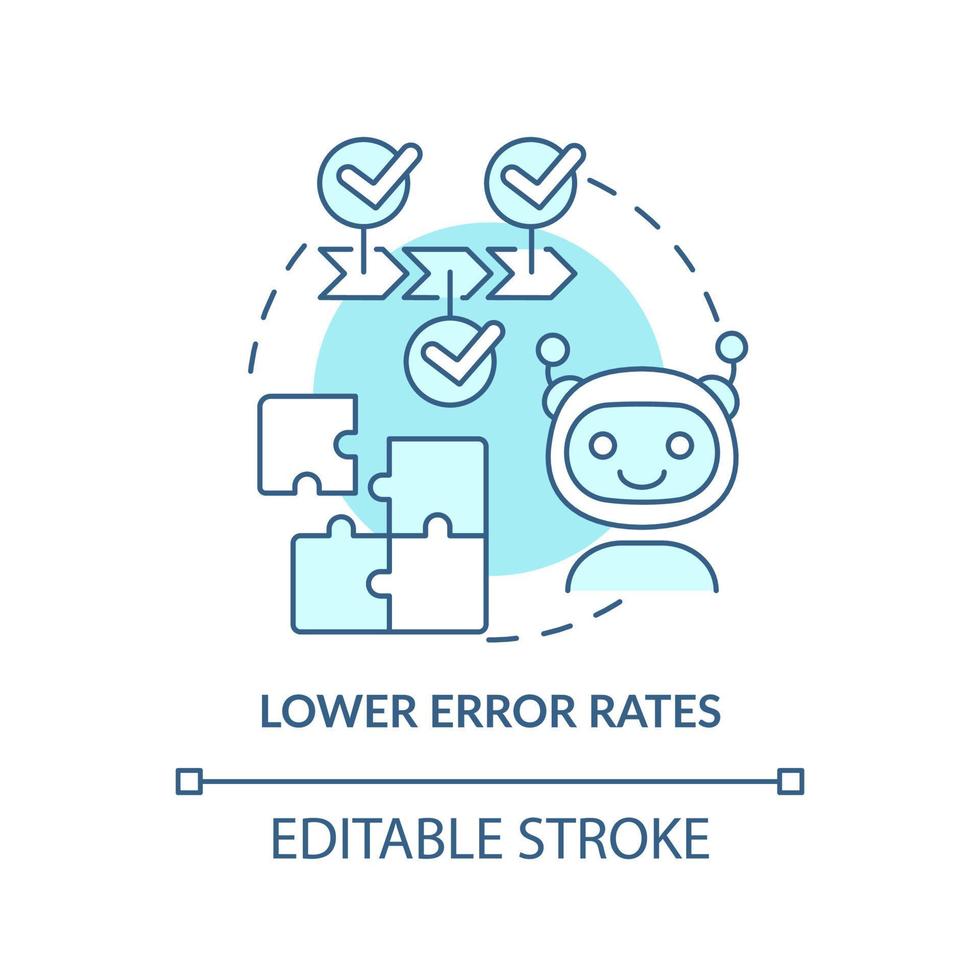 Lower error rates turquoise concept icon. Artificial intelligence advantage abstract idea thin line illustration. Isolated outline drawing. Editable stroke. vector