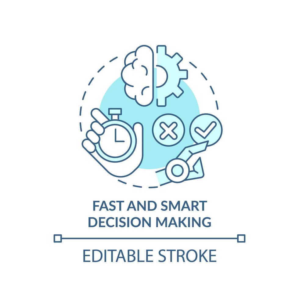 Fast and smart decision making turquoise concept icon. Artificial intelligence abstract idea thin line illustration. Isolated outline drawing. Editable stroke. vector