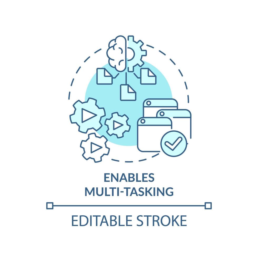 Enables multi tasking turquoise concept icon. Artificial intelligence advantage abstract idea thin line illustration. Isolated outline drawing. Editable stroke. vector