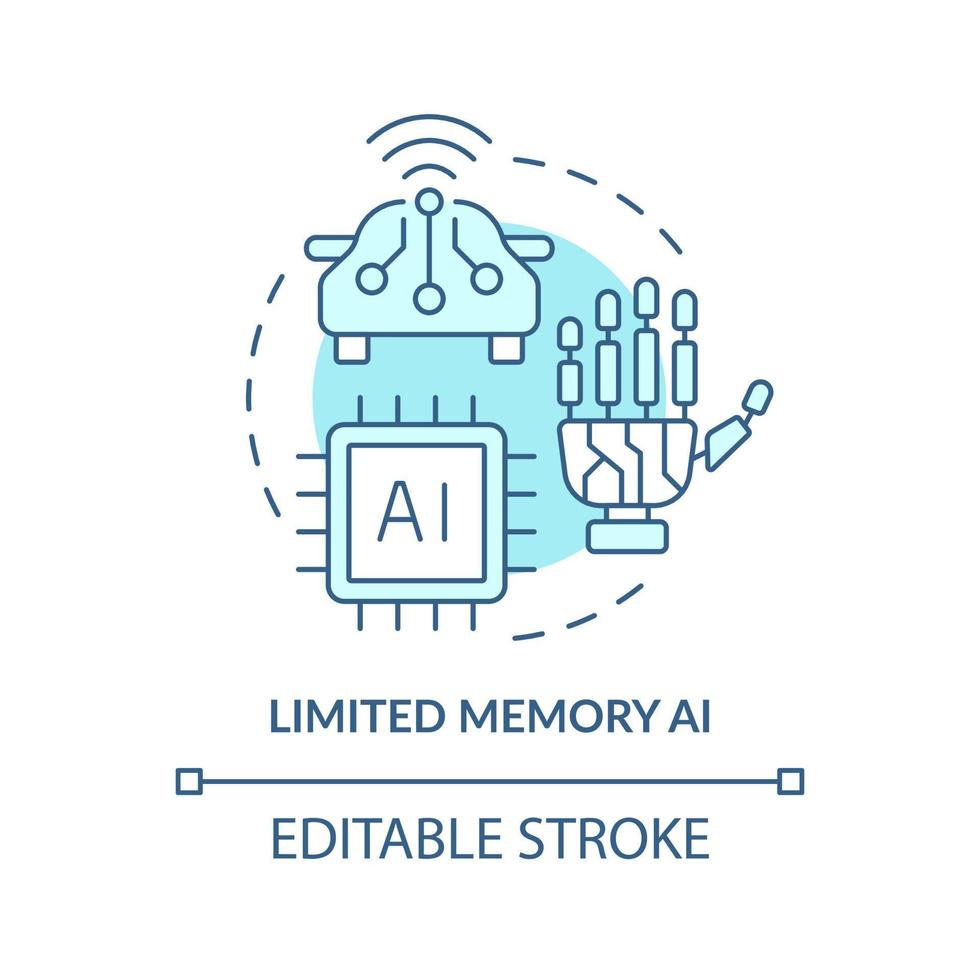 Limited memory AI turquoise concept icon. Stored information. Artificial intelligence abstract idea thin line illustration. Isolated outline drawing. Editable stroke. vector