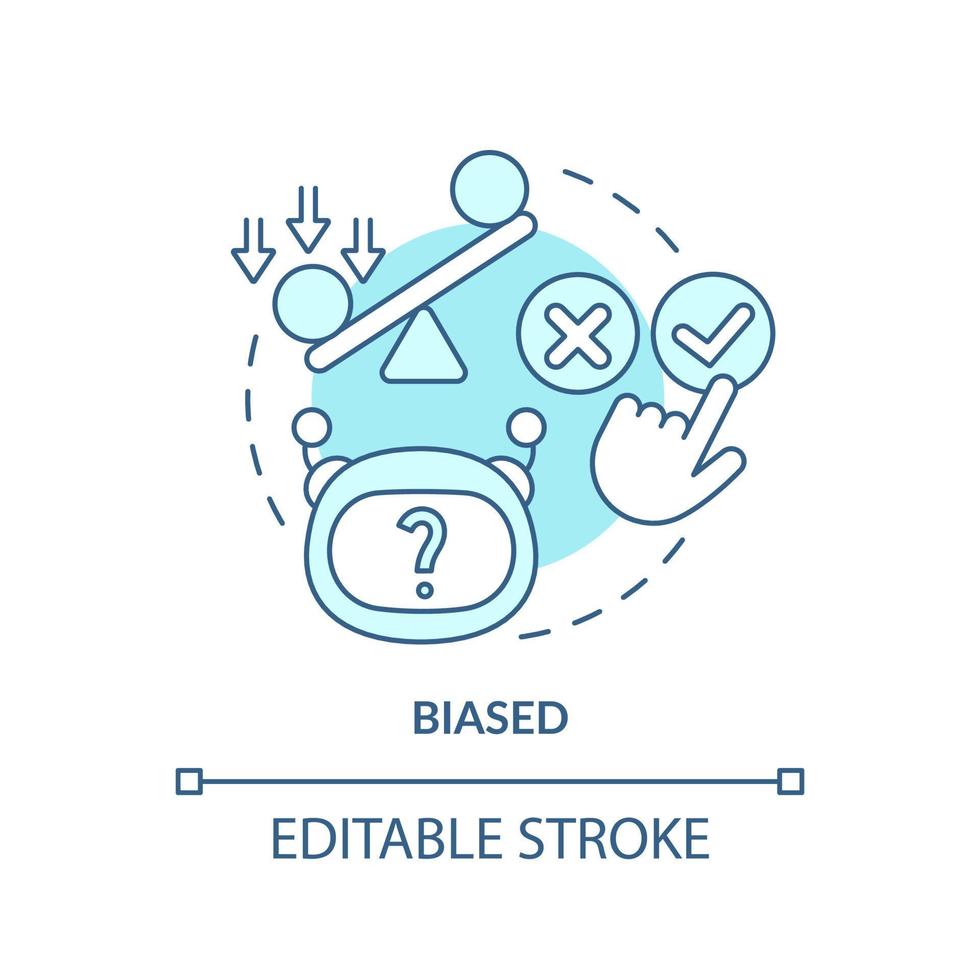 Biased turquoise concept icon. Decision making problem. Drawback of machine learning abstract idea thin line illustration. Isolated outline drawing. Editable stroke. vector