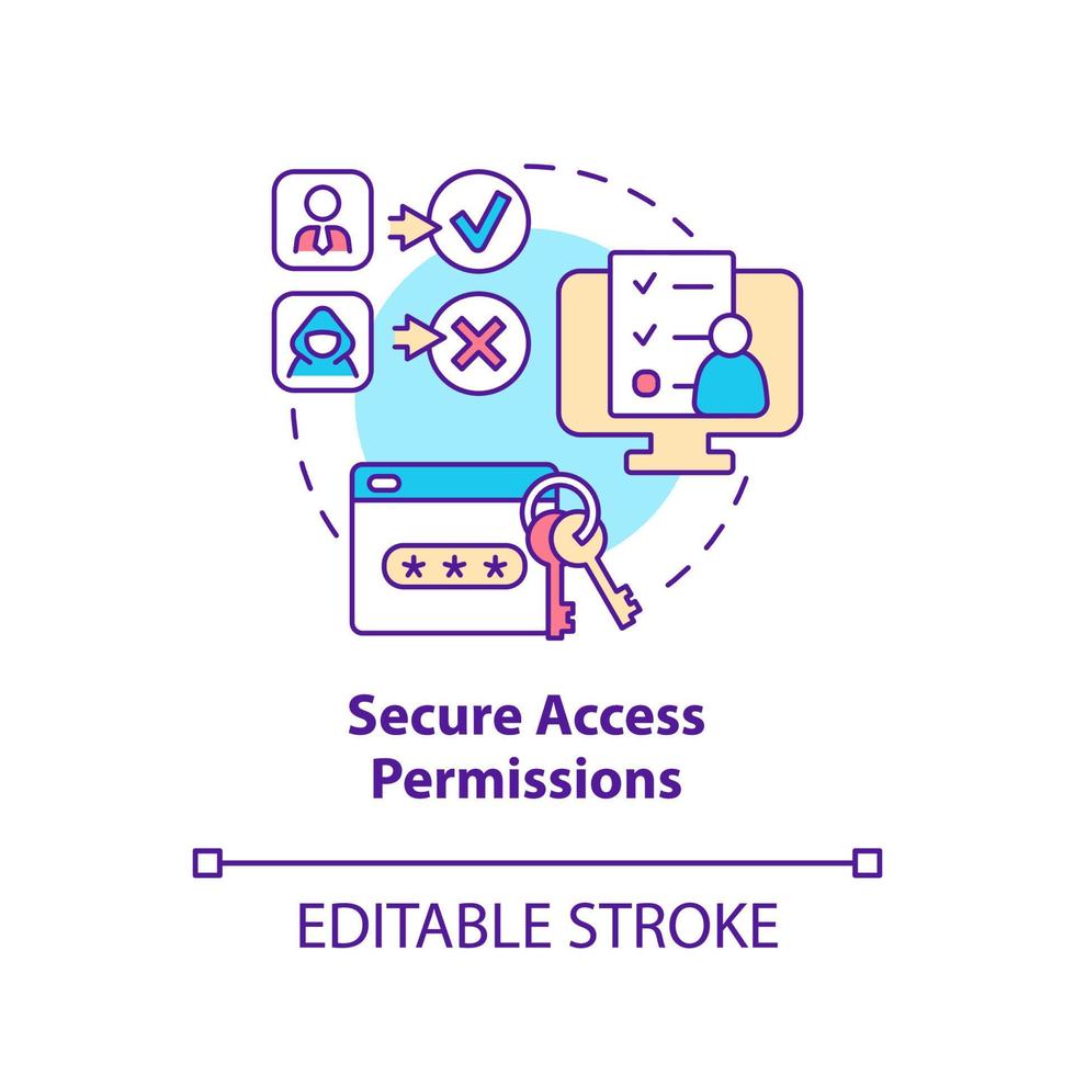 Secure access permissions concept icon. Feature of online workplace abstract idea thin line illustration. Isolated outline drawing. Editable stroke. vector