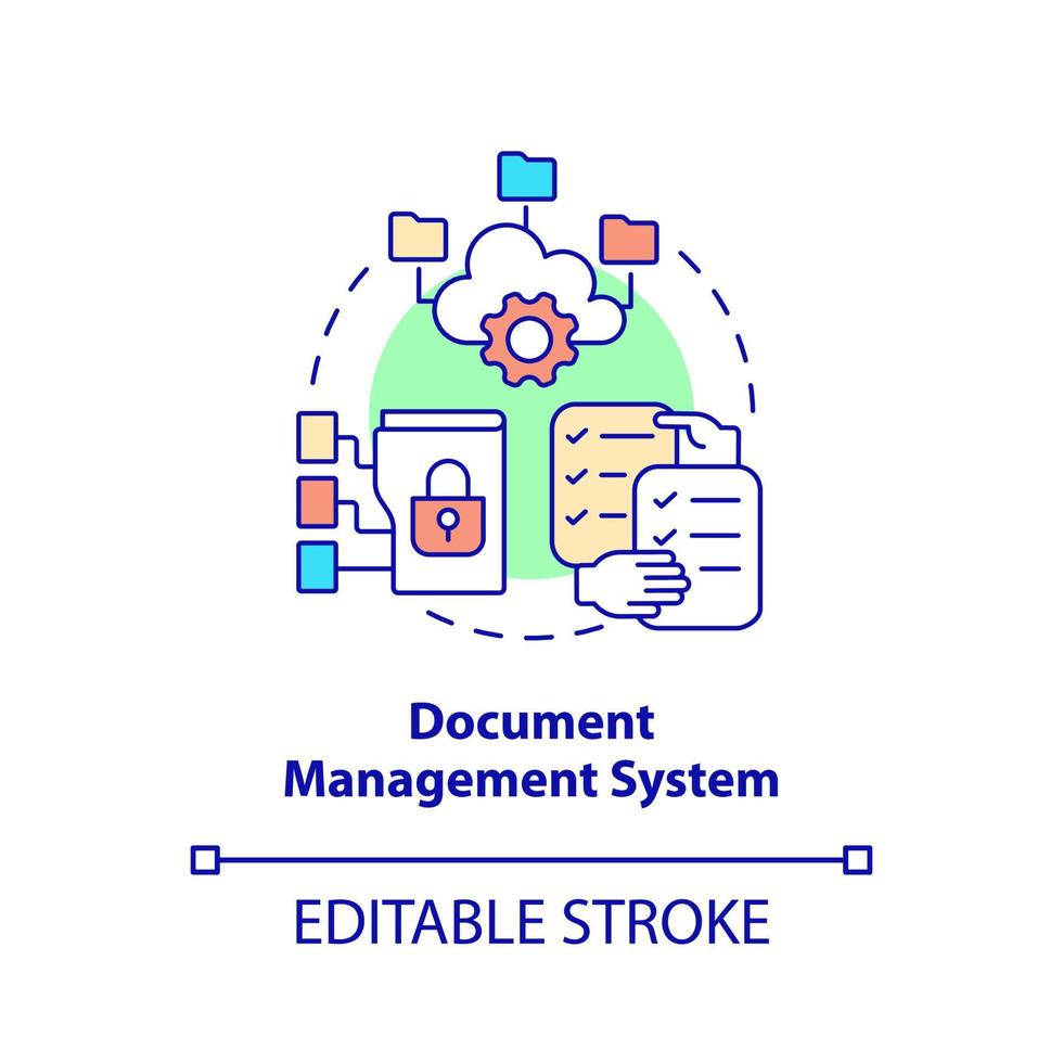 icono de concepto de sistema de gestión de documentos. herramienta para el lugar de trabajo en línea idea abstracta ilustración de línea delgada. dibujo de contorno aislado. trazo editable. vector