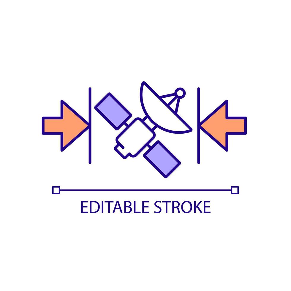 Small satellite benefits RGB color icon. Minimize size for better maneuverability. Space exploration. Isolated vector illustration. Simple filled line drawing. Editable stroke.