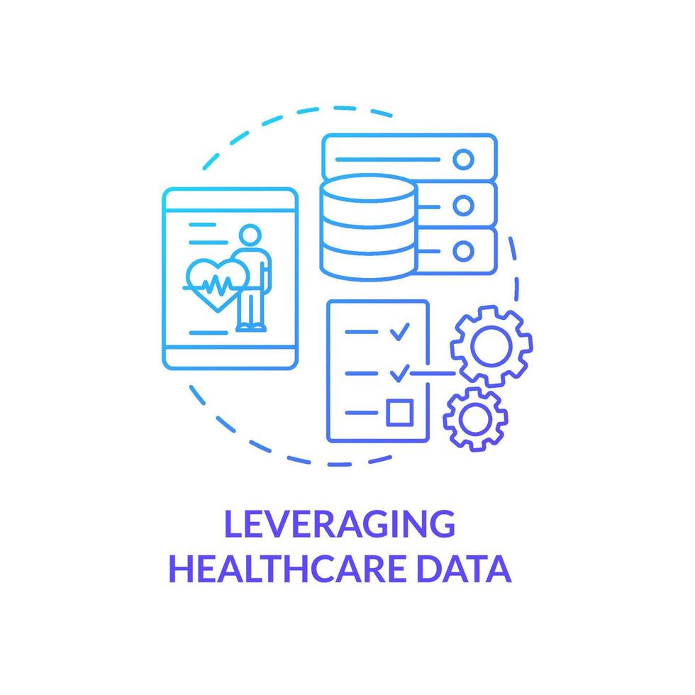 aprovechando el icono de concepto de gradiente azul de datos sanitarios. desafío que enfrentan los trabajadores del hospital idea abstracta ilustración de línea delgada. datos digitales de salud. dibujo de contorno aislado. vector