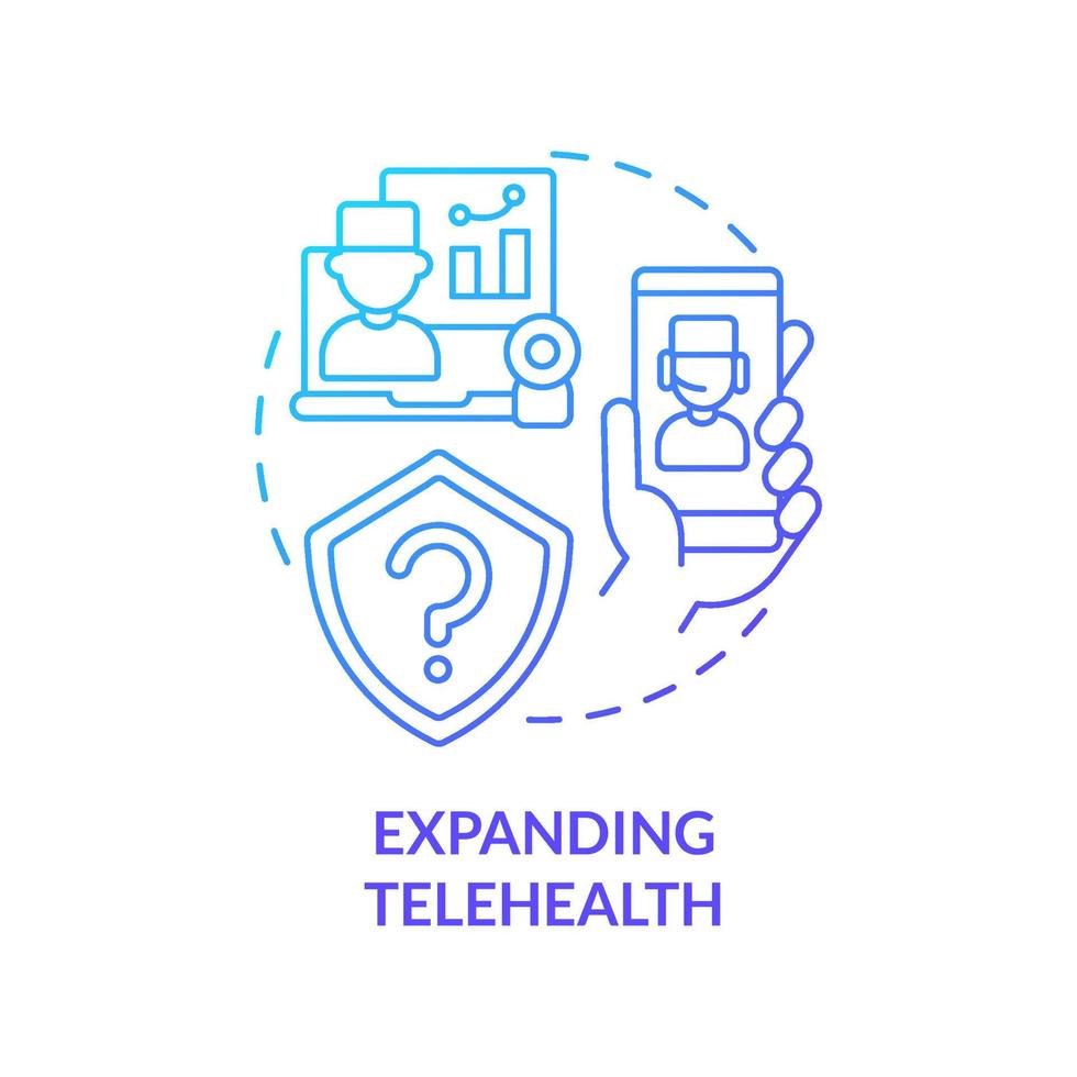 Expanding telehealth blue gradient concept icon. Healthcare system challenge abstract idea thin line illustration. Improve health equity. Isolated outline drawing. vector