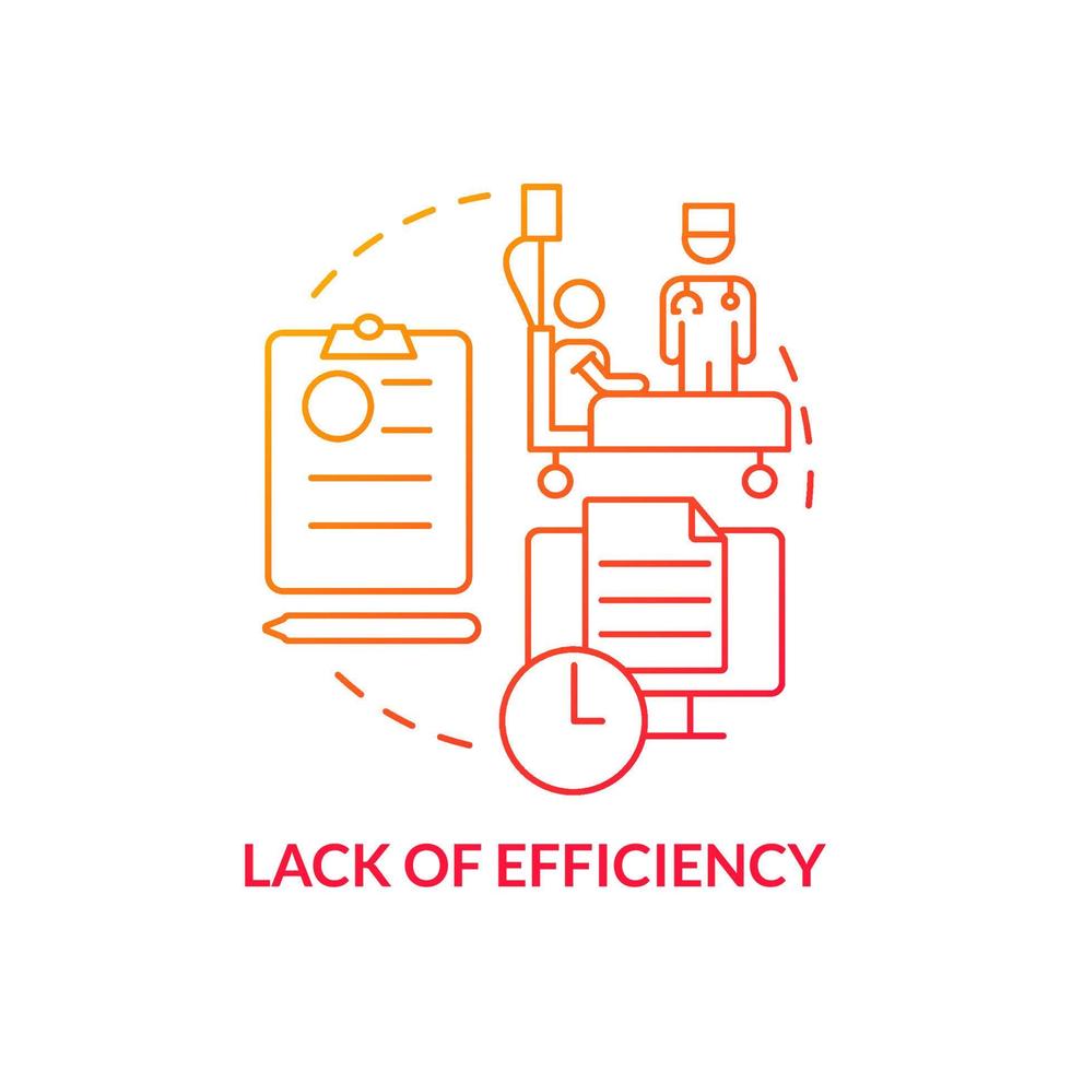 Lack of efficiency red gradient concept icon. Barrier to access healthcare abstract idea thin line illustration. Clinical documentation. Isolated outline drawing. vector