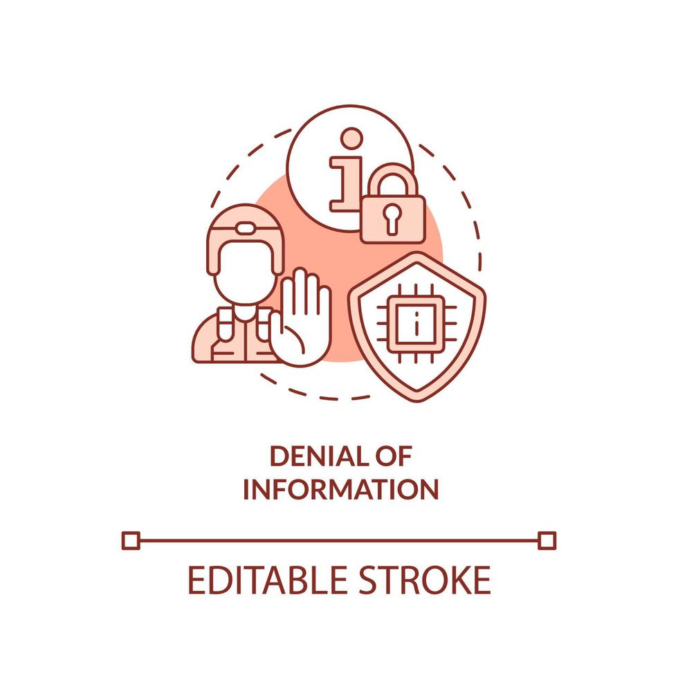 Denial of information red concept icon. Data access ban. Information warfare tactic abstract idea thin line illustration. Isolated outline drawing. Editable stroke. vector